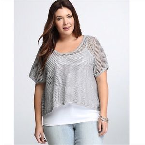 Torrid Open Stitch Knit Cropped Pullover Top Sweater Cover Up Gray Plus 2/2X